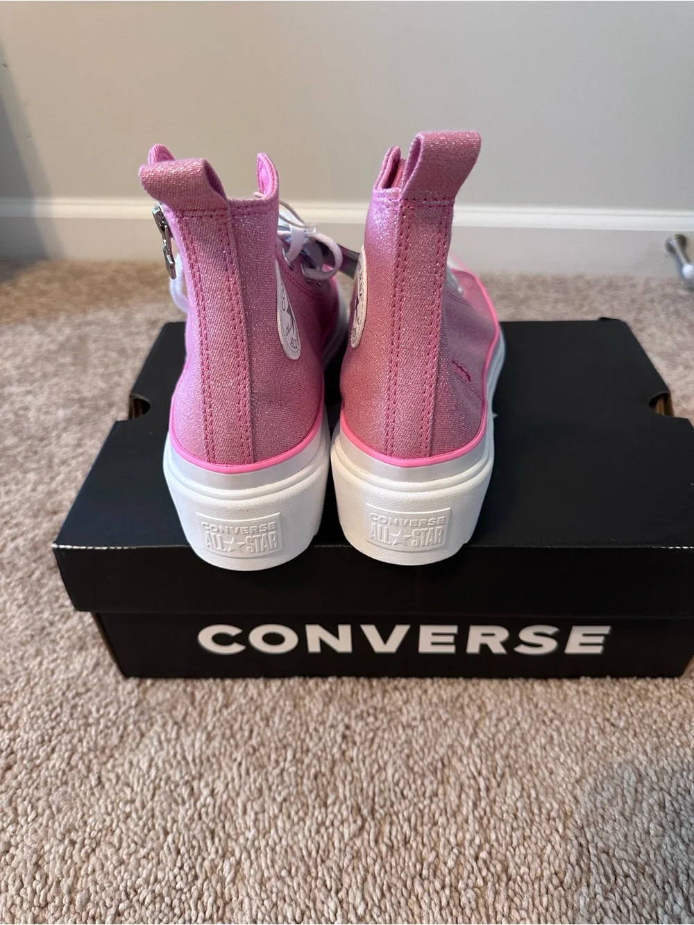 Converse Girls' Pink Glitter High-Top Sneakers